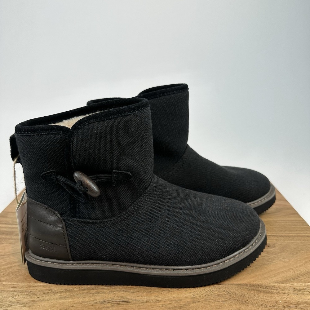 NWT Womens Sanuk Cozy Vibe Surf Check Slippers Black Canvas Boots Shoes Size 7 M